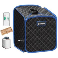 COSTWAY 2L Miniångbastu, hemmabastu, värmekabin med atomiseringsfunktion, timer och 9 temperaturnivåer, sittbastu inkl. fjärrkontroll, stol och bastukabin, 85 x 84 x 106 cm (svart)