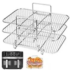 3 lager luftfritöshylla för Ninja Tower dubbla luftfritösmaskiner, rektangel, luftfritös, nätställ, rostfritt stål, luftfritös, grillning, matlagningsställ, luftfritöstillbehör