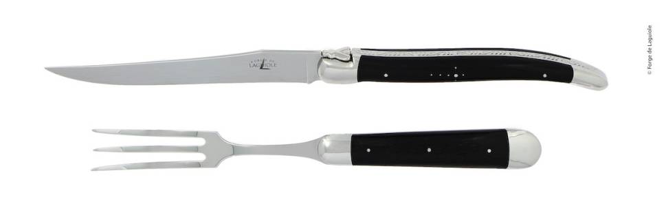Trancherset 17 cm, Handtag av Mörkt Horn, blank, Tradition - Forge de Laguiole
