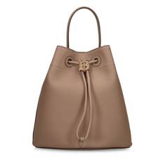 Small Drawstring Leather Bucket Bag - Light Saddle - 01