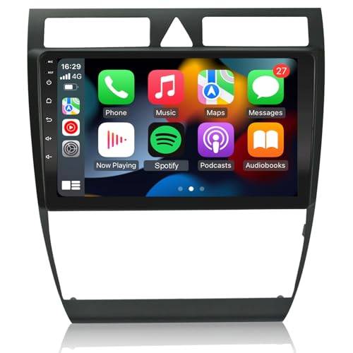 EZoneTronics Carplay Radio Android Auto Radio för Audi A6 C5 1997-2004 S6 1999-2004 med 9 tums pekskärm High Definition GPS-navigering Bluetooth USB Wifi-spelare 2G RAM + 32G ROM