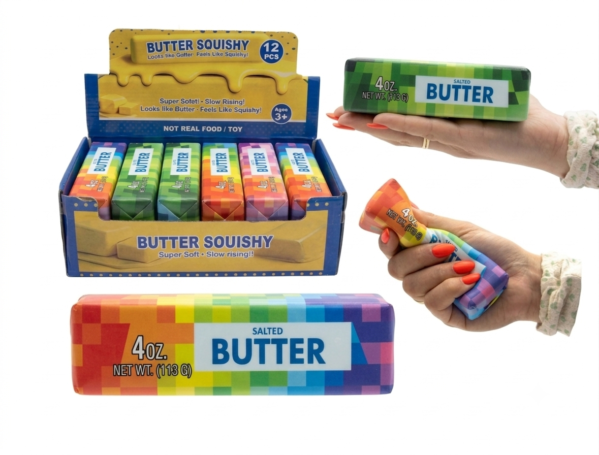 Pixileret Butter Squishy 13 cm – Super Soft Slow Rising Fidget Toy