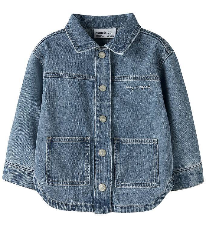 Name It Jeansjacka - NmfLuna - Medium+ Blue Denim/Unicorn Glitte - Name It - 2 år (92) - Jeansjackor