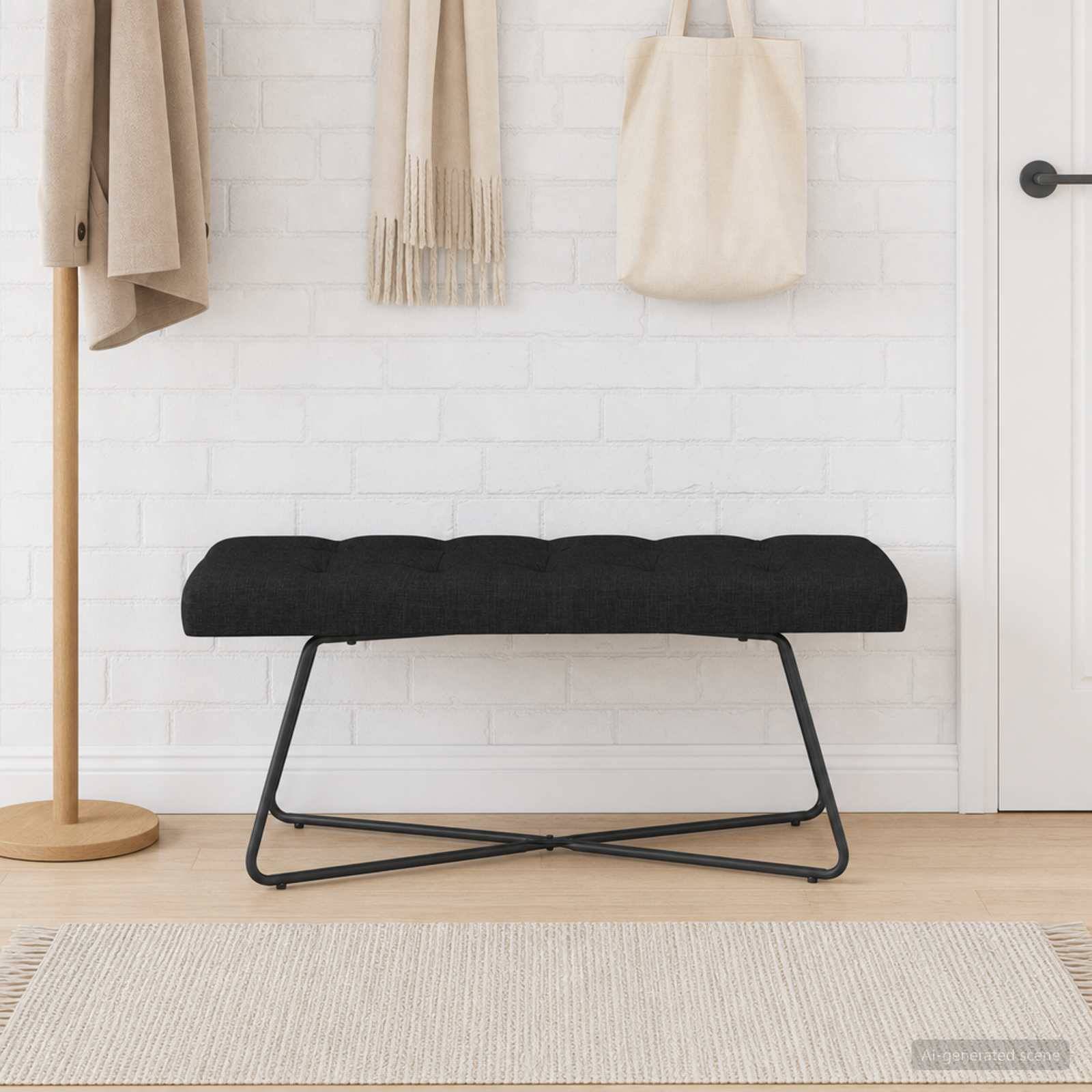 vidaXL Bænk med knap tufting Sort 110 x 40 x 46 cm Stof
