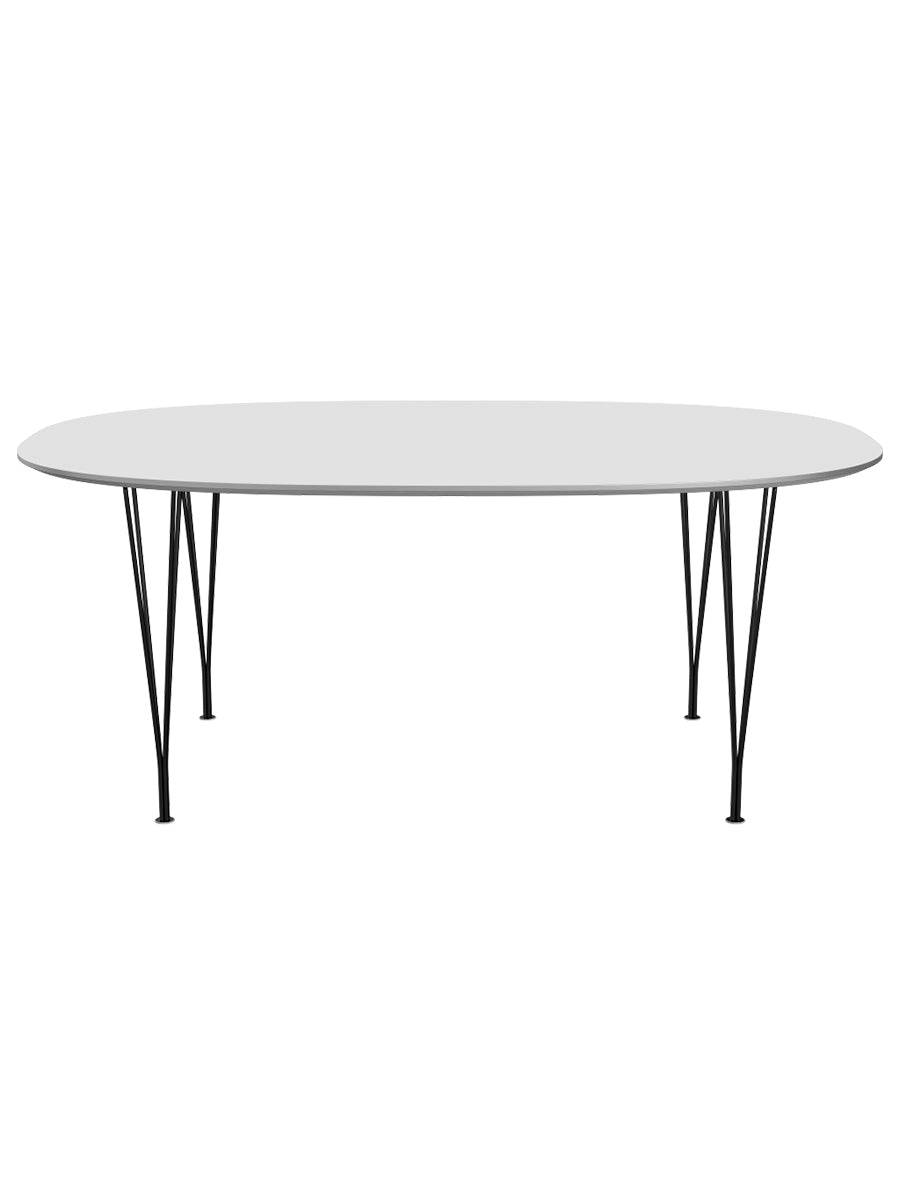 Piet Hein B613 Superellipse spisebord, 180 x 120 cm fra Fritz Hansen Hvid laminat m. alukant - Sort stel - Jacobsen Plus