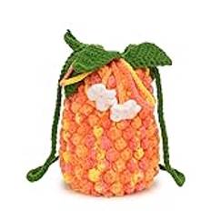 ASIEIT Virkad axelväska Kvinnor Top Handtag Väska Stickad väska Sommar Strandväska Mode Ananas Tygväska Handvävd Bucket Bag (orange)