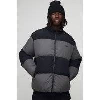 Mens Black Oversized Colour Block Panelled Puffer Jacket