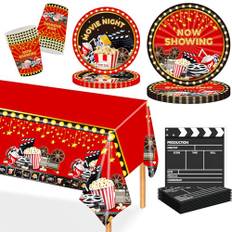 MORAINJAY 97 Delars Hollywood Filmtema Festdekorationer, Biokväll Servis Set, Papptallrikar, Pappersmuggar, Servetter, För Födelsedagskalas och Filmkväll