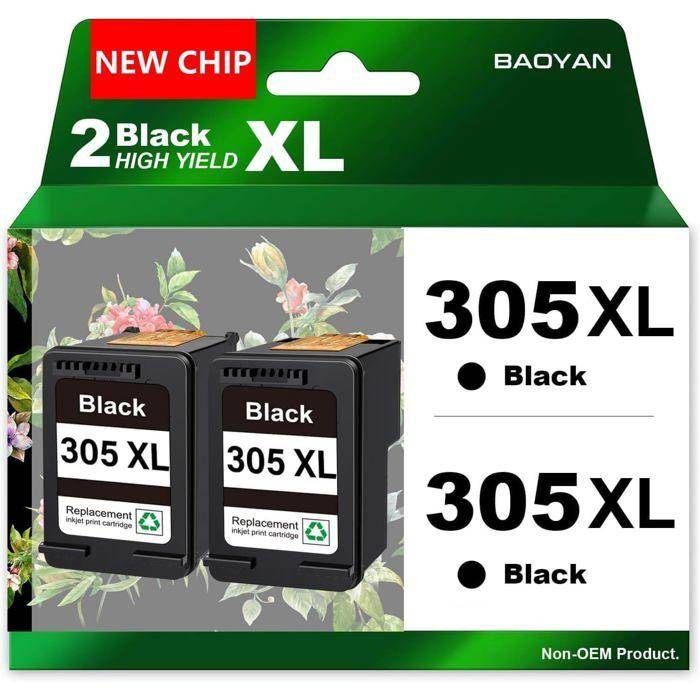 Cartouches d'Encre 305XL - Pack de 2 - Noir - Compatible HP Deskjet et Envy - Rendement 650 pages