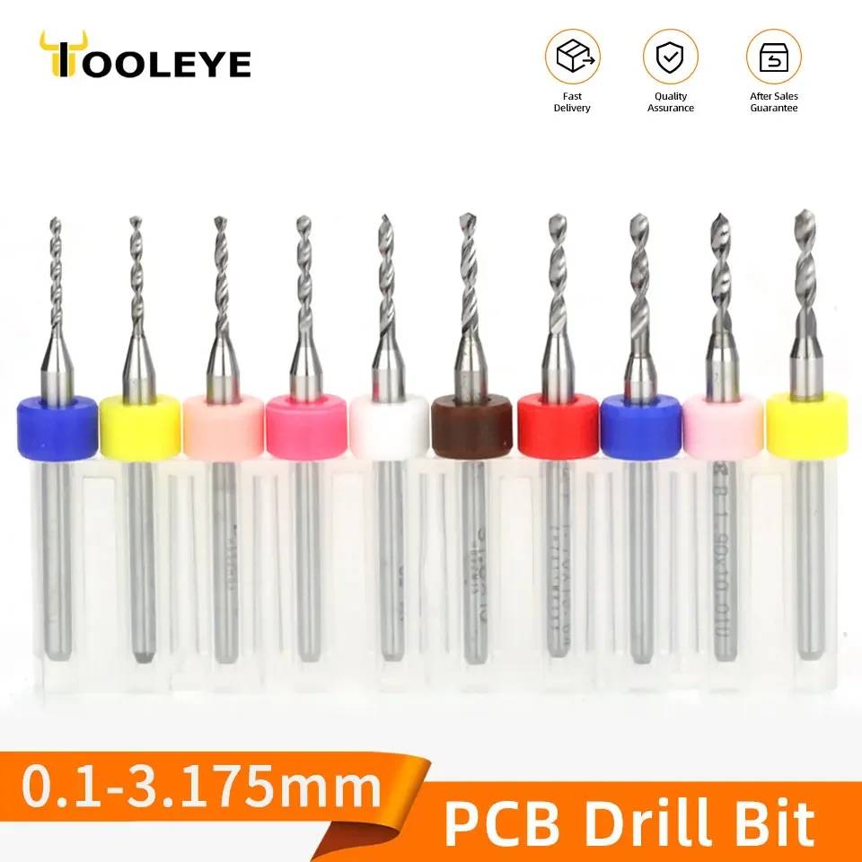 10pcs PCB Drill Bit Set Carbide Micro Drills For Printed Circuit Board 1/8" Fixed Shank Mini CNC Tungsten Steel Bits 0.1-3.175mm