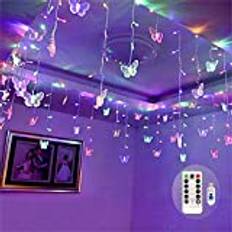 Linghuang 4.5M 120 LEDs USB Stråljus 8 Lägen Butterfly Twinkle Lights Gardinljus med Fjärrkontroll för Sovrum Uteplats Party Bröllopsdag Juldekoration (Mångfärgad)