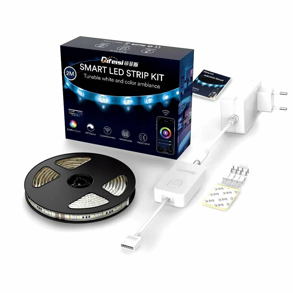 Difeisi DFS-AC-2001 / DFS-EC-2001 1m/2m Wifi Smart LED-remsa Light 16 miljoner färger US/EU-kontakt Juldekorationer Klir
