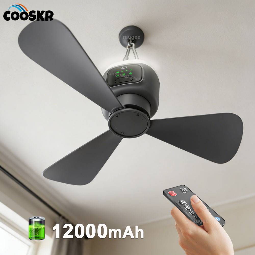 Portable Ceiling Fans Outdoor Camping Ceiling Fan Air Circulator 12000mAh Rechargeable Electric Fan for Home with Light Remote