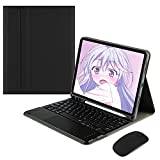 Tangentbordsfodral för iPad 10.2" 9th/8th/7th Generation Air 3rd Gen 10.5"/Pro 10.5 tum, [Svensk Layout] löstagbart tangentbord med magnetisk styrplatta, pennhållare och Bluetooth-mus,Black