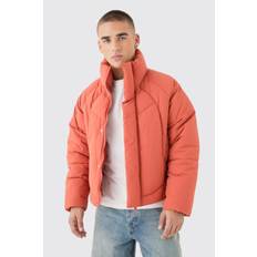 Mens Boxy Abstract Quilted Funnel Neck Puffer In Rust