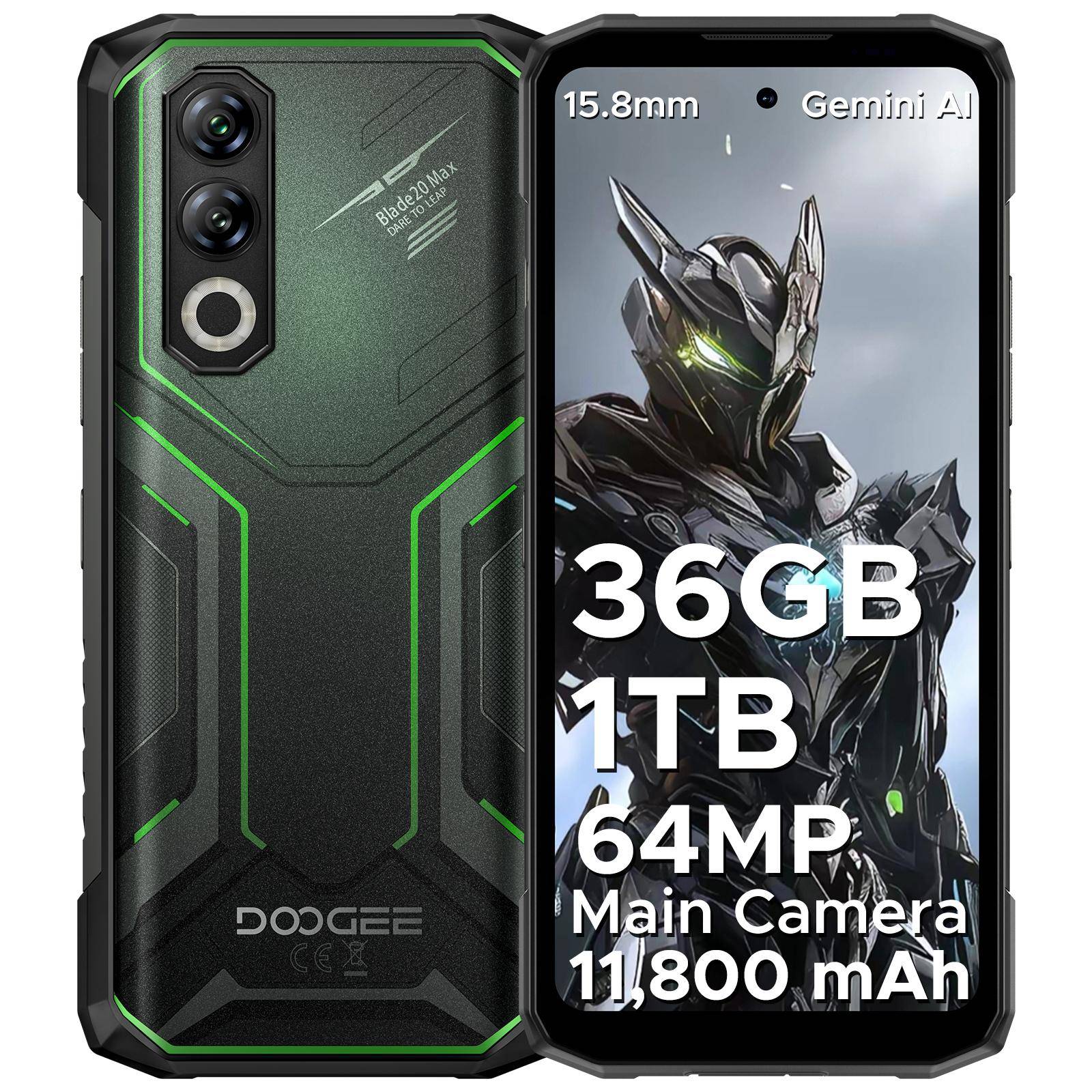 DOOGEE Blade 20 Max Android 15 Tålig Smartphone, 36GB + 1TB ROM/TF 2TB, 11800mAh/33W, 6.6tum 120Hz+64MP, 3 kortplatser/4G SIM/NFC/GPS/Ansiktsigenkänning