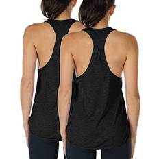 icyzone Yoga Sport Tank Top Damen Racerback Lauftop Fitness Running Shirt Oberteile, 2er Pack (L, Black/Black)