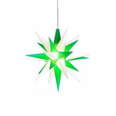 Adventsstjerne, plast, 13cm, samlet, hvid & grøn. (LED)