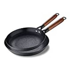 MasterPRO Odín | Wok 24 cm + grillpanna 28 cm | Pannset non-stick belagd 2 delar | av järn | Ergonomiska trähandtag | stekpannor set | för alla typer av spisar