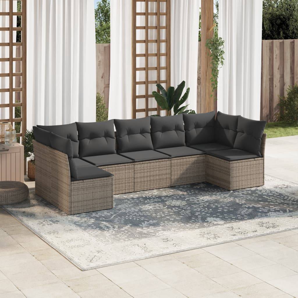 Sofasæt Til Haven 7 Dele Med Hynder Polyrattan - Grå / Uden bord