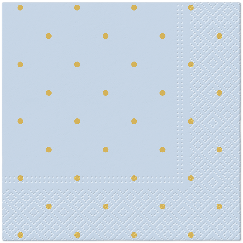 20 stk. Kaffeservietter Lyseblå med Hvide Prikker 25x25 cm