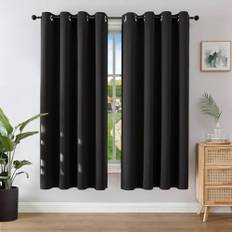 Joydeco Ogenomskinliga gardiner med öljetter i set om 2, 158 x 132 cm (H x B), mörkläggningsgardin, svart termisk gardin, värmeskydd, öljettgardin för sovrum och vardagsrum