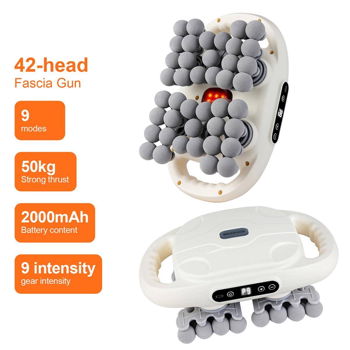 Fascia-pistol 42 huvuden Djup Högfrekvent Vibration 42 mm Trådlös Midje- och Ryggmassager Kroppsavslappning Axel Vadmuskelmassager