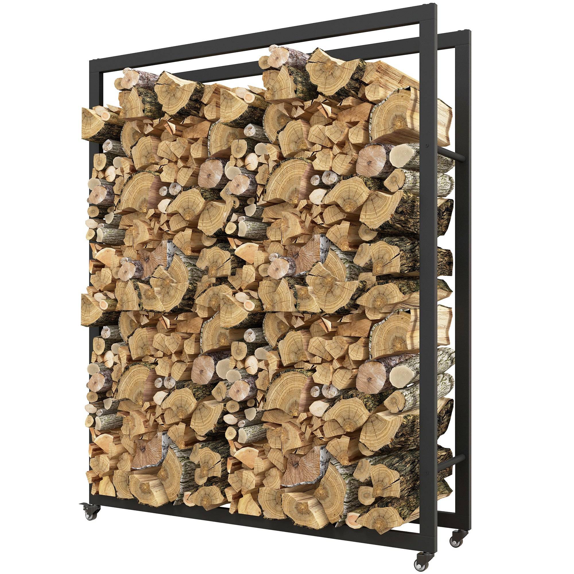 Brændereol med hjul, mobil, metalramme, op til 150 kg, 120 x 32 x 151 cm, sort