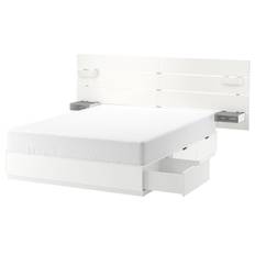 IKEA - NORDLI sengestel m. opbev. og sengegavl, hvid, 180x200 cm