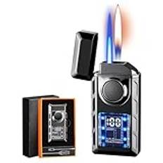 Multifunktionell Dual Flame-tändare med färgat ljus, Jet Flame och Soft Flame 2 i 1, vindtätare, justerbar, återfyllbar butan-tändare, present till män(B)
