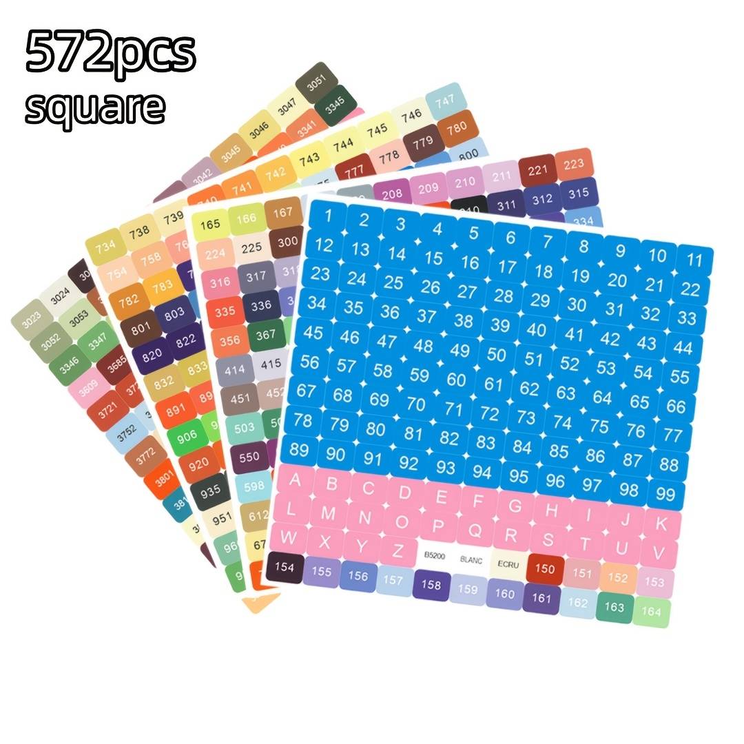 TEMU 572pcs Diamond Painting Stickers Set, New Chart, Rectangle/round, Including 1-99 Numbers, , 447 Color Cards, Stitch Labels, Letter Stickers, Set, Mosaic Additions Tools, Color Card Stickers