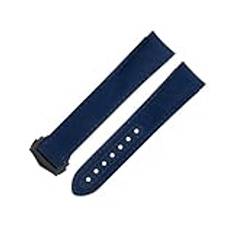 BIK För Omega-rem För AT150 Seamaster 300 Planet Ocean De Ville Speedmaster Curved End Watch Band 20 mm Blue Line High Density Nylon Cowhide Watch-armband(Blue 3)