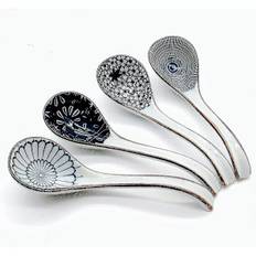 Asiatisk suppeske, 16,2 cm japansk Pho-ske med langt håndtag til Miso (blå og hvidt porcelæn, 4 stk.) {hh}