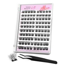 Veyesbeauty Luxe Duo Cluster Lashe Pre Glued Invisible Band Clear Adhesive 100 Clusters 10-16mm 1 x Lash Tray svart