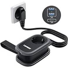 Grenuttag 1.13m kabel med 2 USB A 1 Typ C, 4000W/16A Litet Grenuttag med Rullbar Kabel, Grenuttag med QC18W och PD20W Snabbladdning USB Flera Uttag Kraftremsor för hem, campus sovsalar, kontor,resor