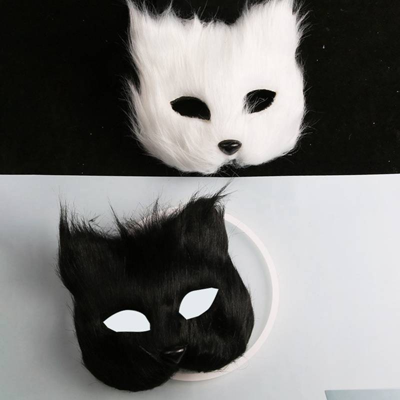 Fox Shape Face Masks Halloween Cosplay Carnival Party Animal Cat Hair Mask Plush Fur Masquerade Make Up Plastic Mask Headgear