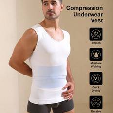 1pc Men&#39;s Shapewear Vest Compression Shirt Body Shaper Undershirt - White - L,M,XL,XXL,XXXL