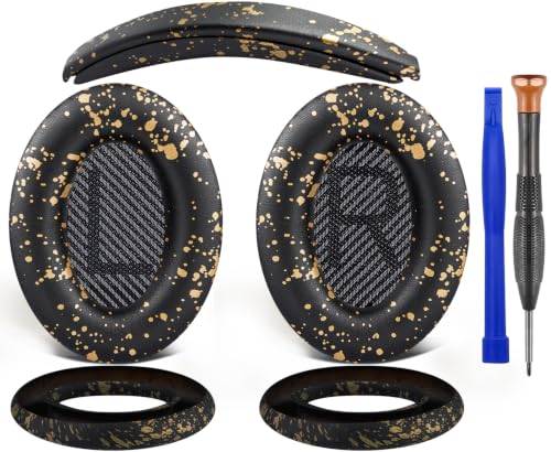 SOULWIT Öronkudde + huvudband + silikonskydd, ersättningssats för Bose QuietComfort 35 QC35, QC35 ii överhörningshörlurar - Svart Guld
