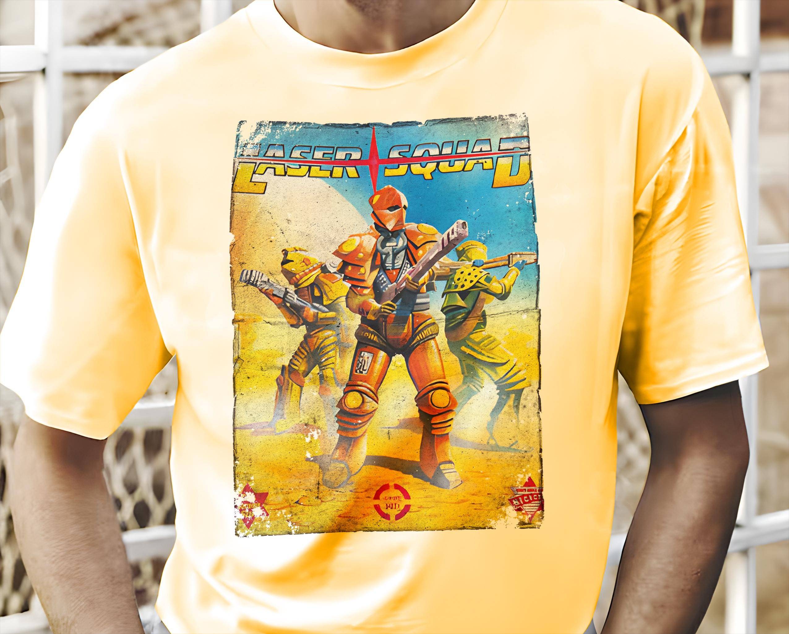 Laser Squad - Vintage T-Shirt 8 Farben Unisex Größen S-5XL 100 % Baumwolle Cover Art Commodore 64 Spiel 8 Bit