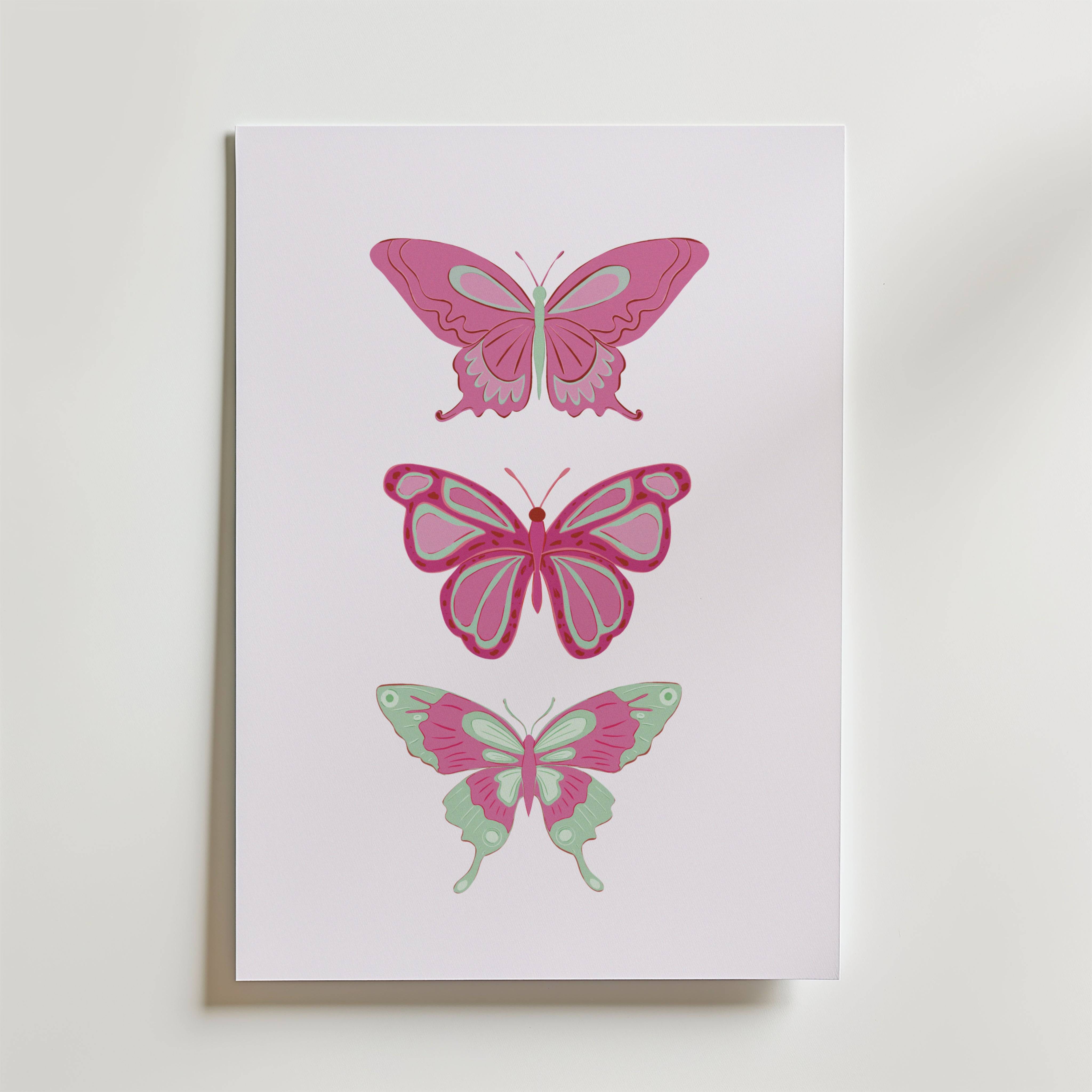 Pink Butterfly Trio Poster - Fine Art Poster 40x50 cm