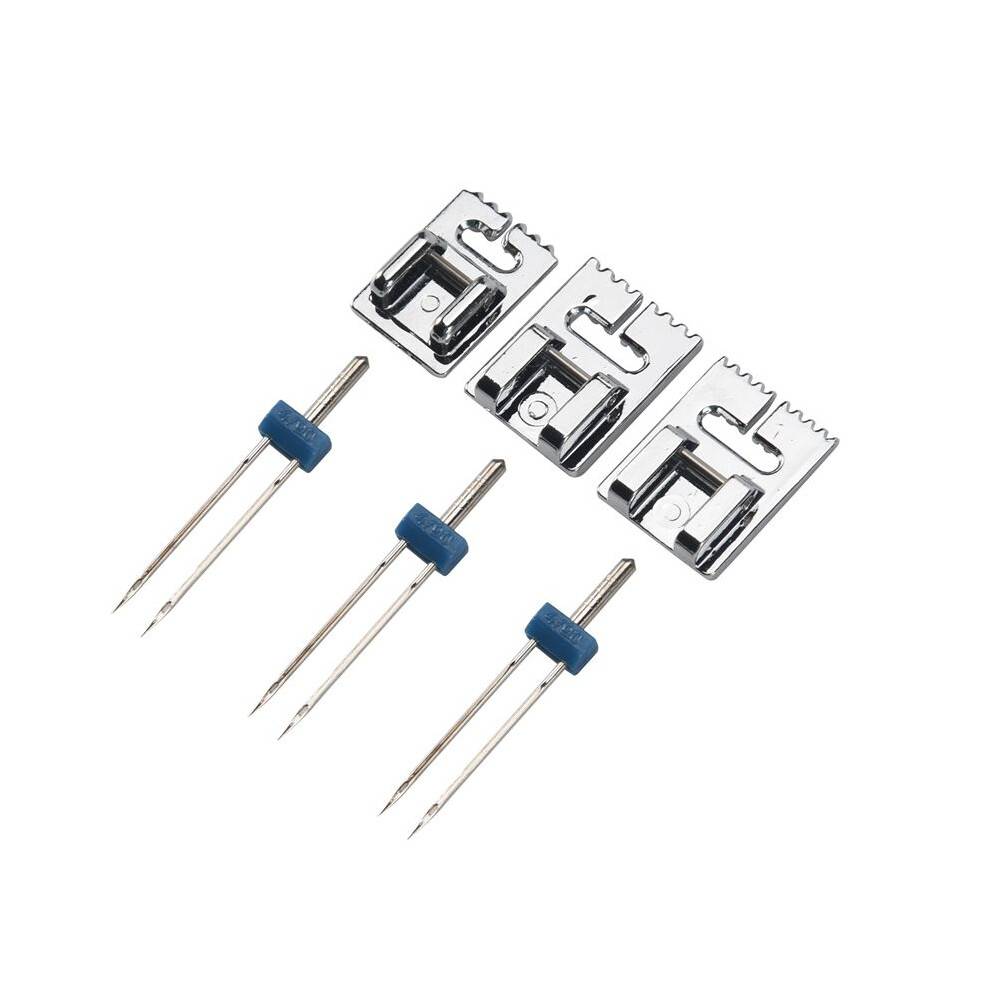 3 Pcs Double Twin Needles Pins (3 Size Mixed 2.0/90 3.0/90 4.0/90) With 3Pcs Pintuck Presser Foot Sewing Machine Accessories