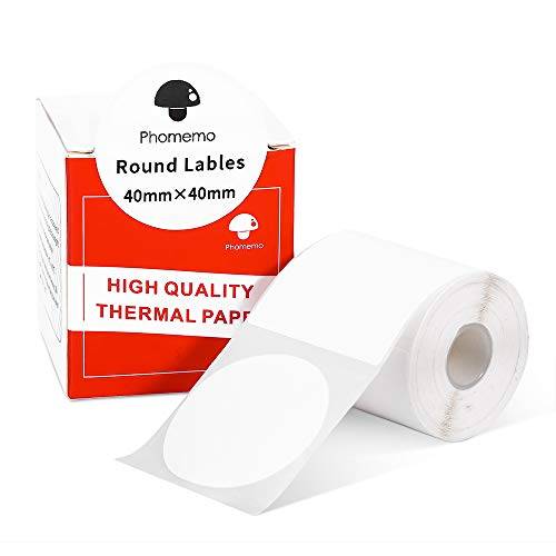 Phomemo M110 M120 M200 M220 M221 Vitt runt papper 1,57"x1,57" (40x40mm) Klibbiga termiska etiketter Skrivarpapper