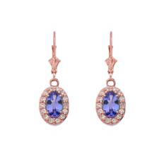 Tanzanite & Diamond Ethereal Halo Gemstone Drop Earrings in 9ct Rose Gold - rose gold/purple