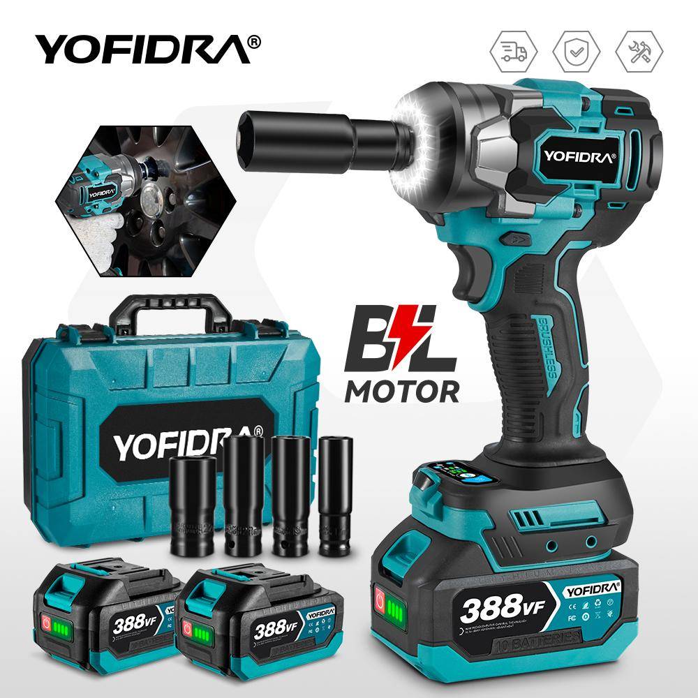 YOFIDRA 1200N.m Borstlös Elektrisk Slagskruvdragare 1/2'' Sladdlös Skruvmejsel Bilreparation 5 Växlar Elverktyg För Makita 18V Batteri 1 Battery-EU