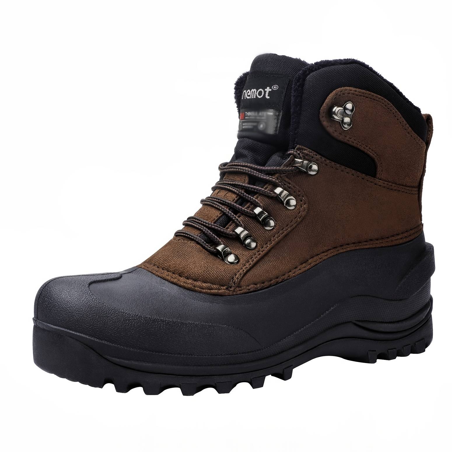 Riemot Men's Winter Snow Boots | Anti-slip Comfortable Boots, Warm Collar, Fabric Upper, Rubber Sole, Lace-up Closure, Round Toe, Vintage Style For Hiking, Trekking, Walking, Hunting, Horse Riding