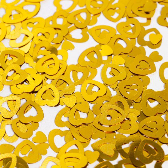 Guld udhulet hjerte bordkonfetti - 14 g.