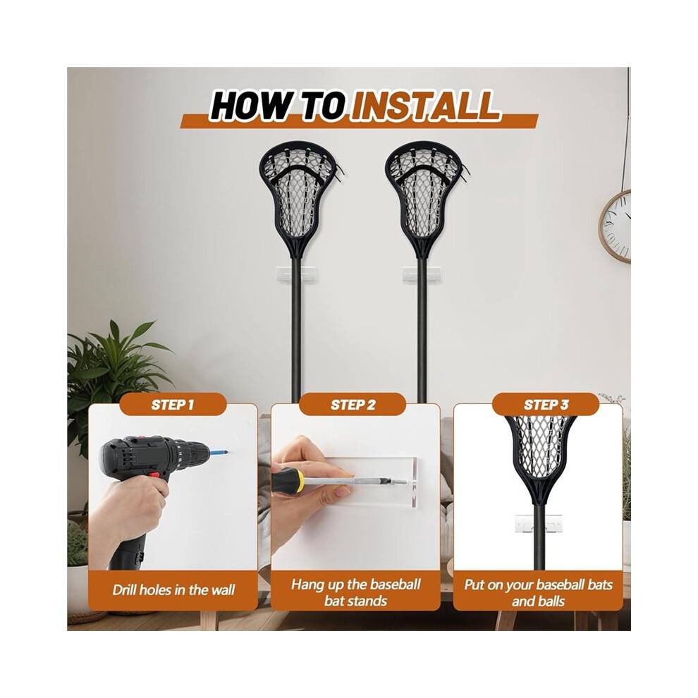 4 Pcs Lacrosse Stick Wall Mount, Acrylic Hockey Stick Wall Mount Ice Hockey Organizer Display Holder for Room, Garage