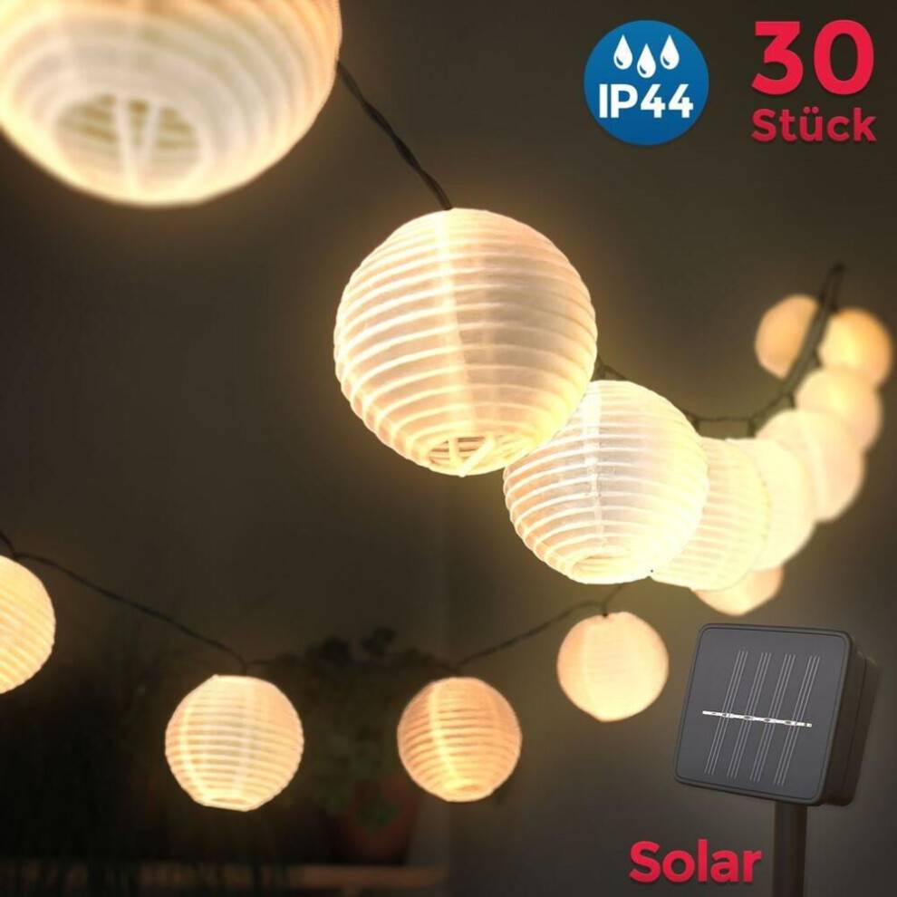 LED-ljusslinga för utomhusbruk, solcellsdrivna, 6 meter, 30 lyktor, IP44 vattentät, dekorativ, solcells-/batteridriven, trädgård, terrass, b