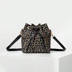 Retro Leopard Print Drawstring Bucket Bag For Women, Fashion Crossbody Bag For Outdoor Photo Shooting And Daily Commute, Autumn, Leopard Print Cheetah - Coffee Brown