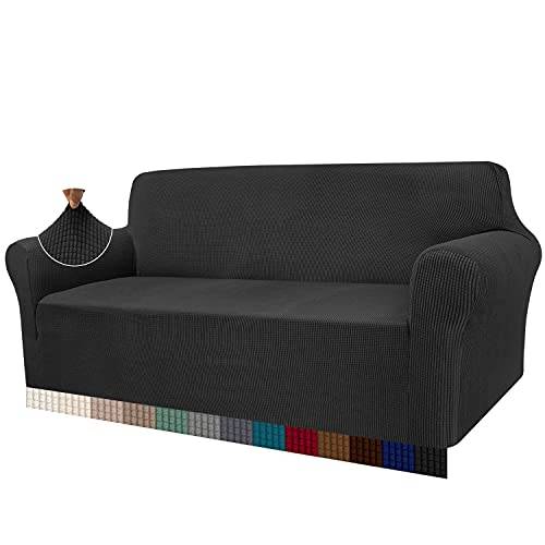 Granbest Sofföverdrag med hög stretchandel, modernt soffskydd i jacquard, elastiskt soffskydd för vardagsrum, skydd för hundar och husdjur (3-sitsig, svart)